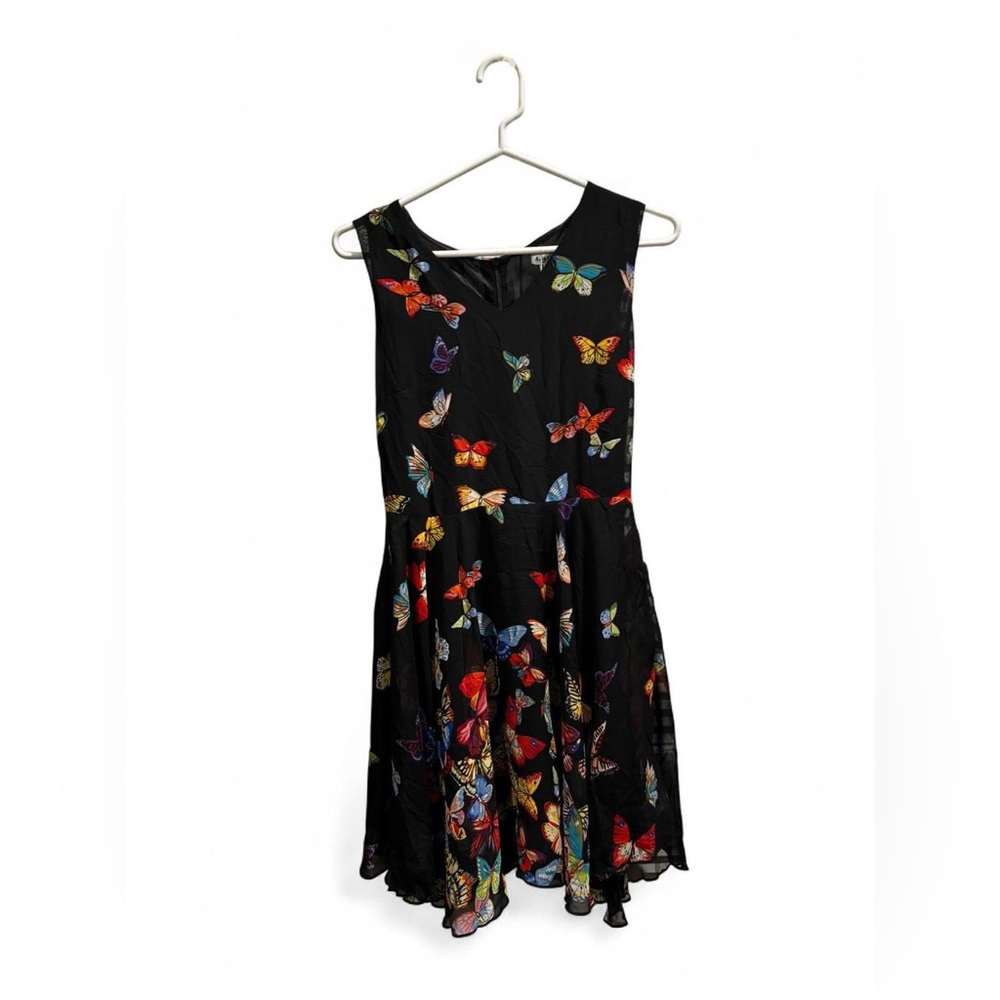 Butterfly Print Black Mini Dress